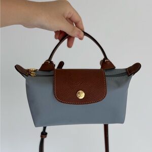 Authentic Longchamp le pliage mini Gray and Brown Mini Top-Handle Crossbody